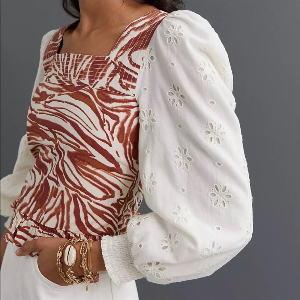 Anthropologie Love The Label Clip Eyelet Blouse Chak A Print